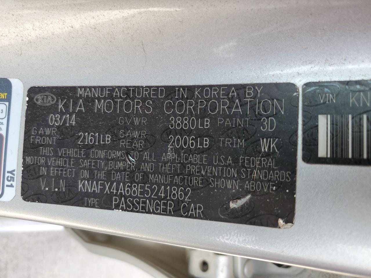 2014 Kia Forte Lx VIN: KNAFX4A68E5241862 Lot: 60646484