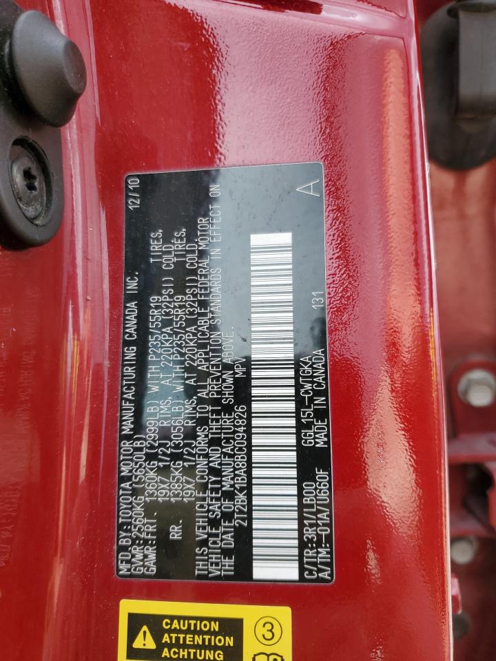 2011 Lexus Rx 350 VIN: 2T2BK1BA8BC094826 Lot: 60159284