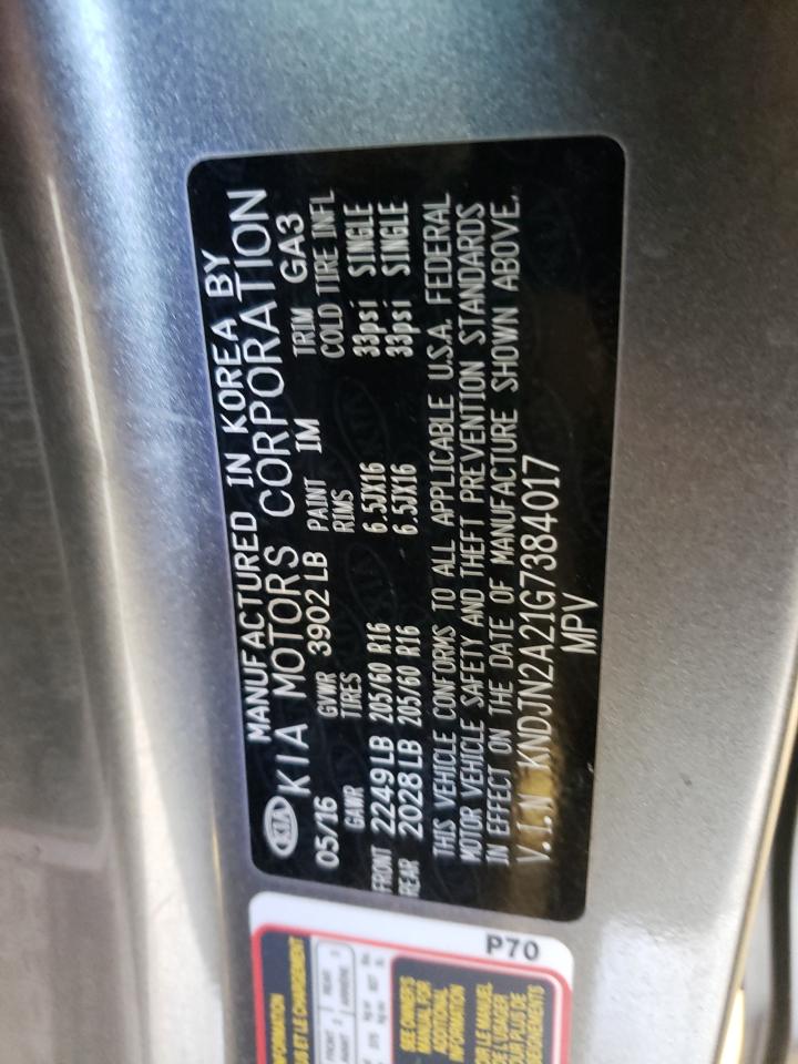 2016 Kia Soul VIN: KNDJN2A21G7384017 Lot: 57638594