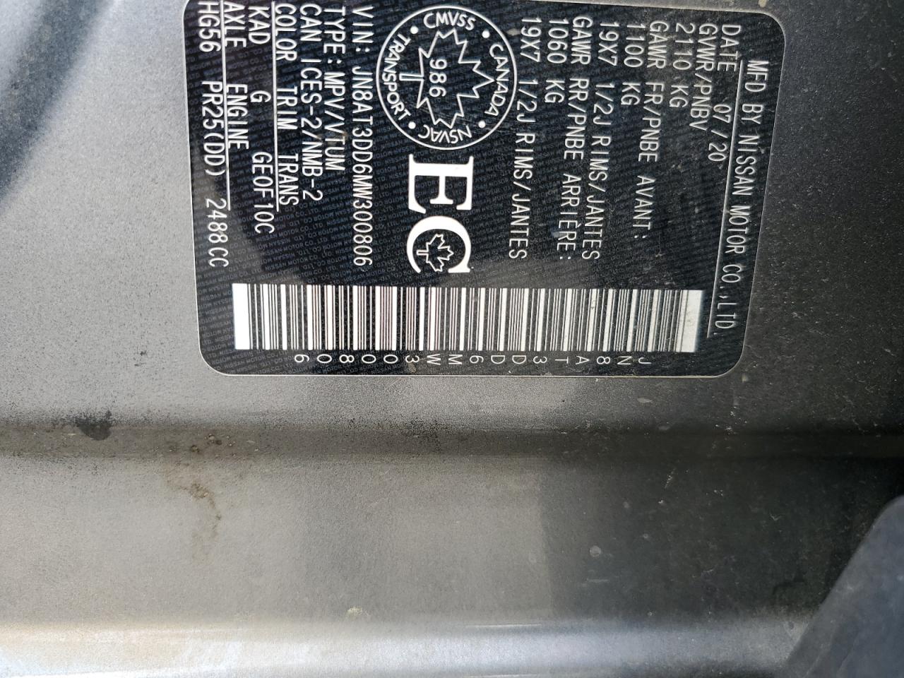 2021 Nissan Rogue Platinum VIN: JN8AT3DD6MW300806 Lot: 58623464