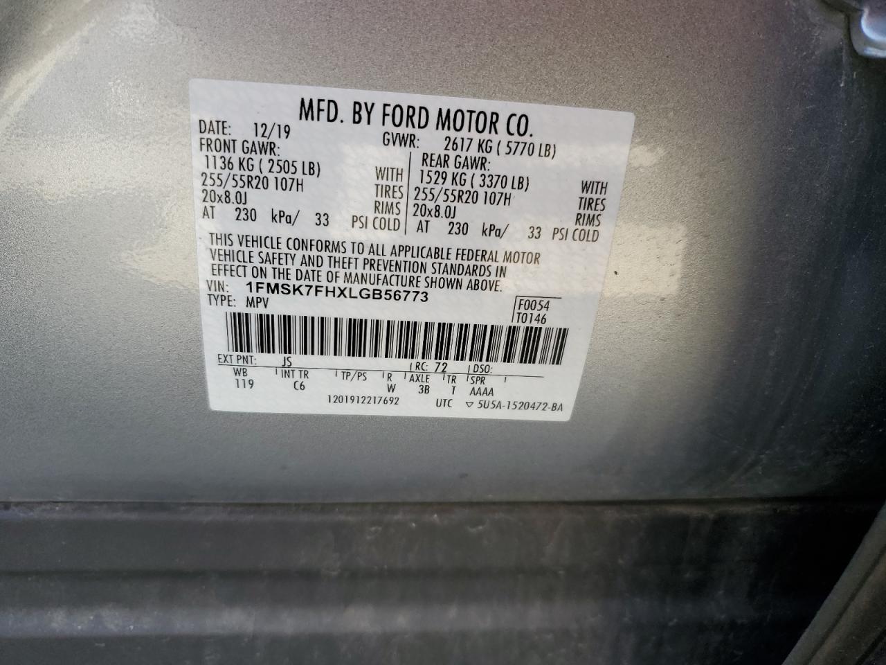 1FMSK7FHXLGB56773 2020 Ford Explorer Limited