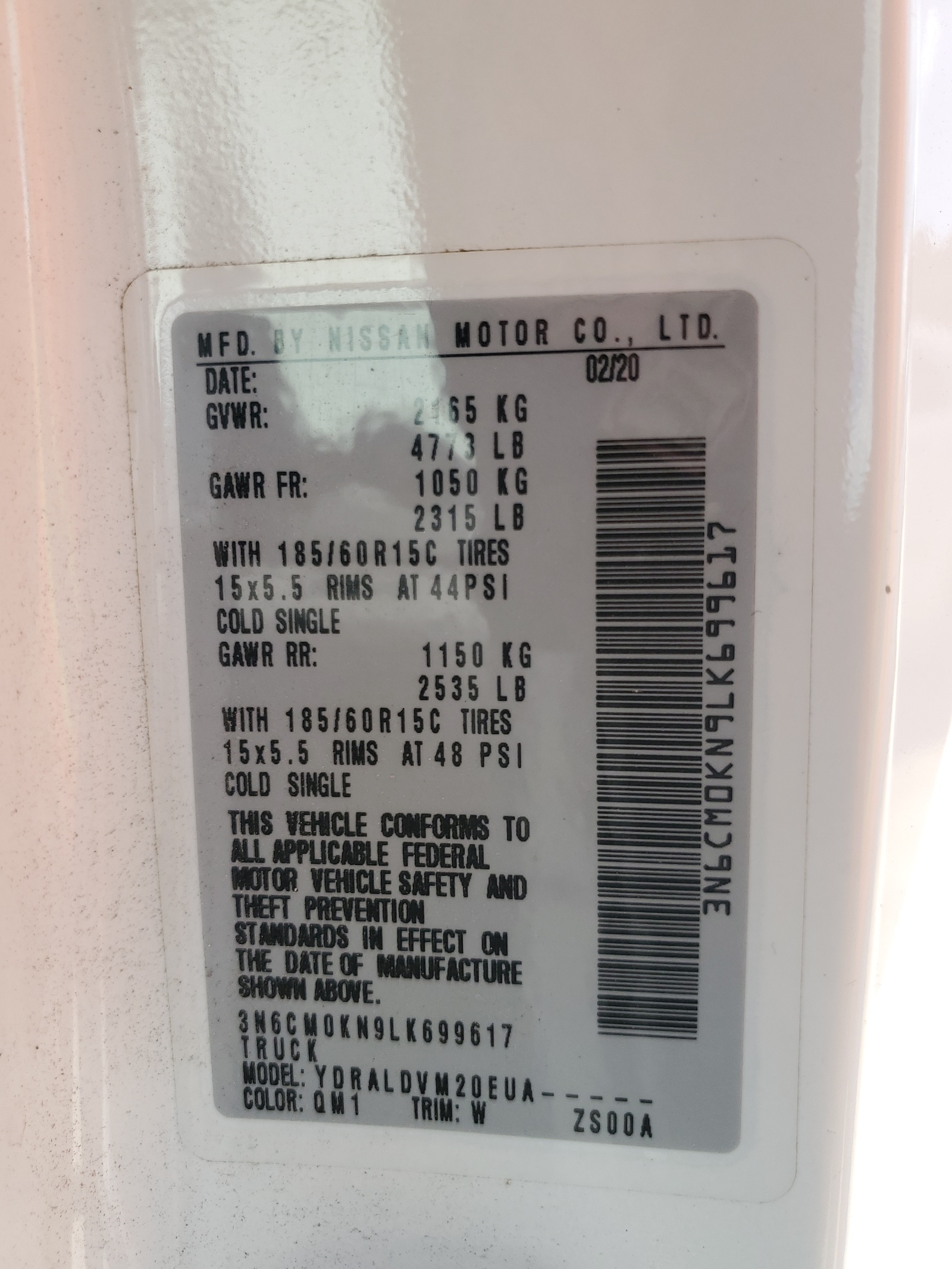 3N6CM0KN9LK699617 2020 Nissan Nv200 2.5S