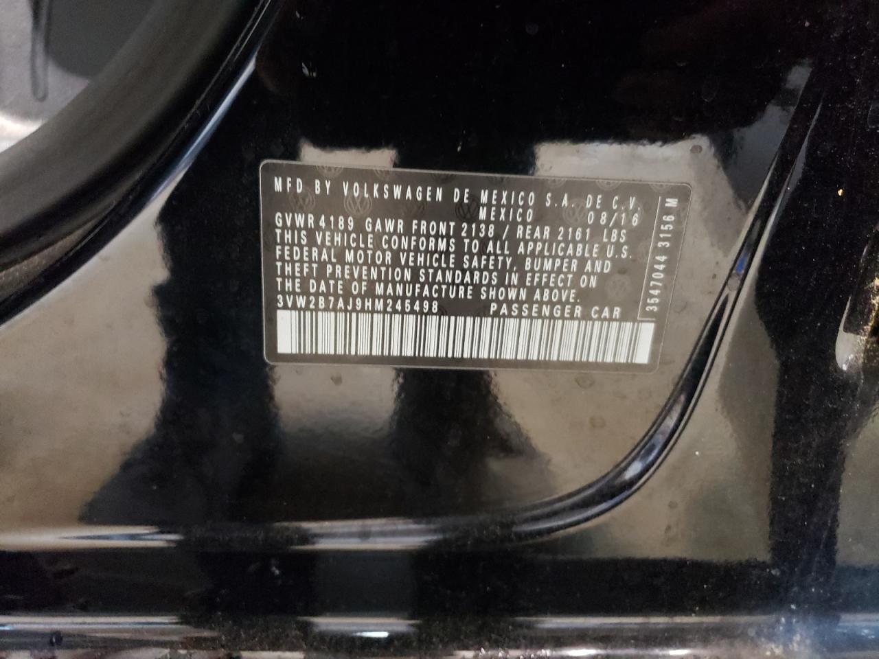 2017 Volkswagen Jetta S VIN: 3VW2B7AJ9HM245498 Lot: 58133044
