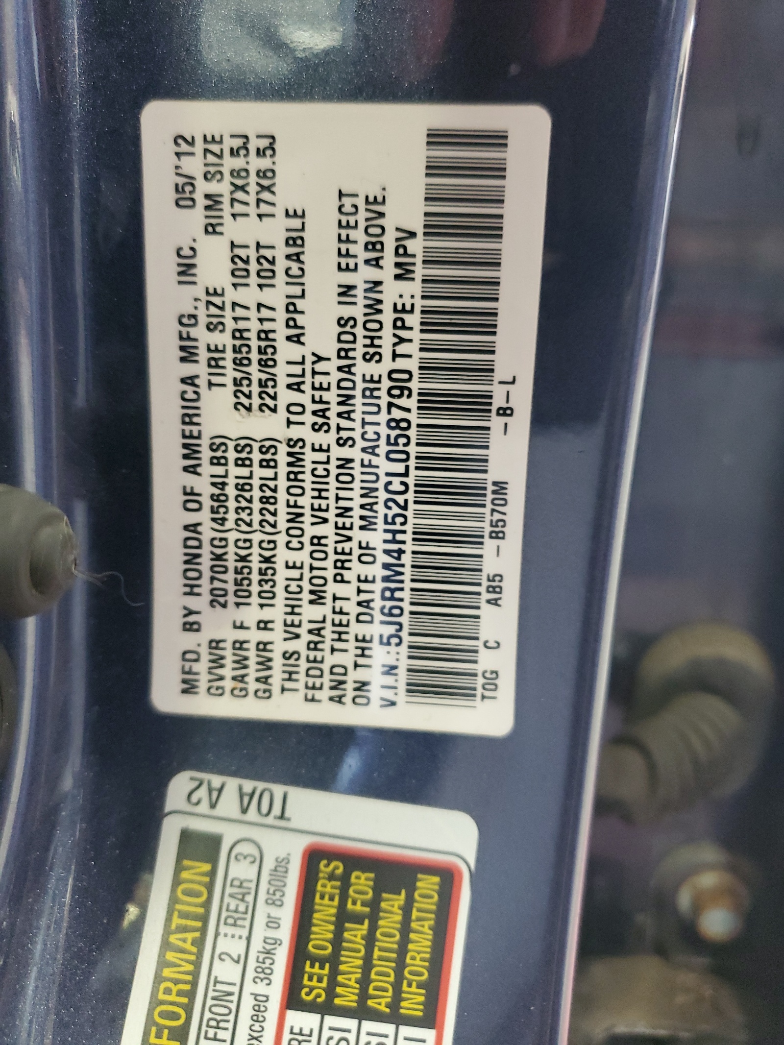 5J6RM4H52CL058790 2012 Honda Cr-V Ex