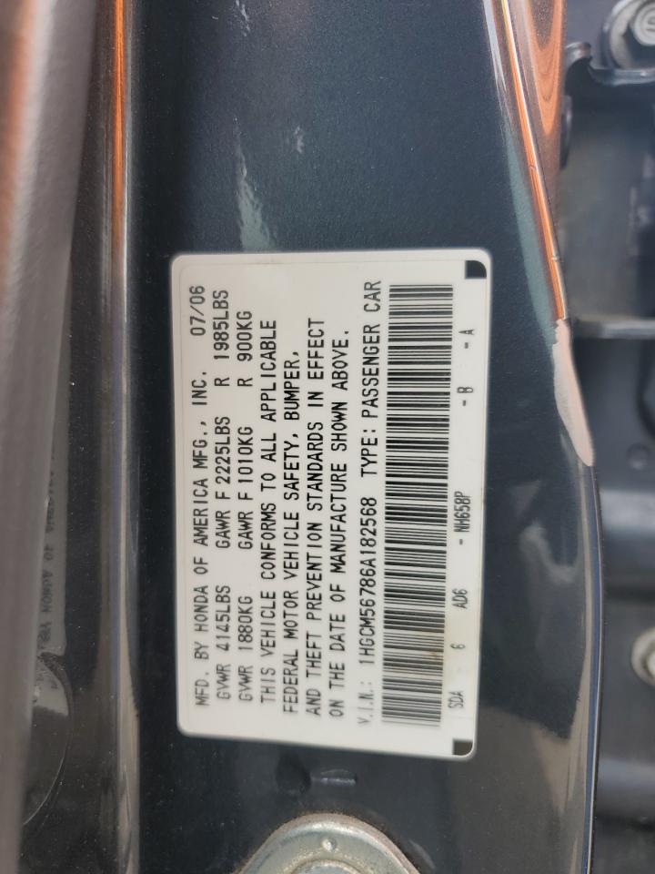 2006 Honda Accord Ex VIN: 1HGCM56786A182568 Lot: 57166804