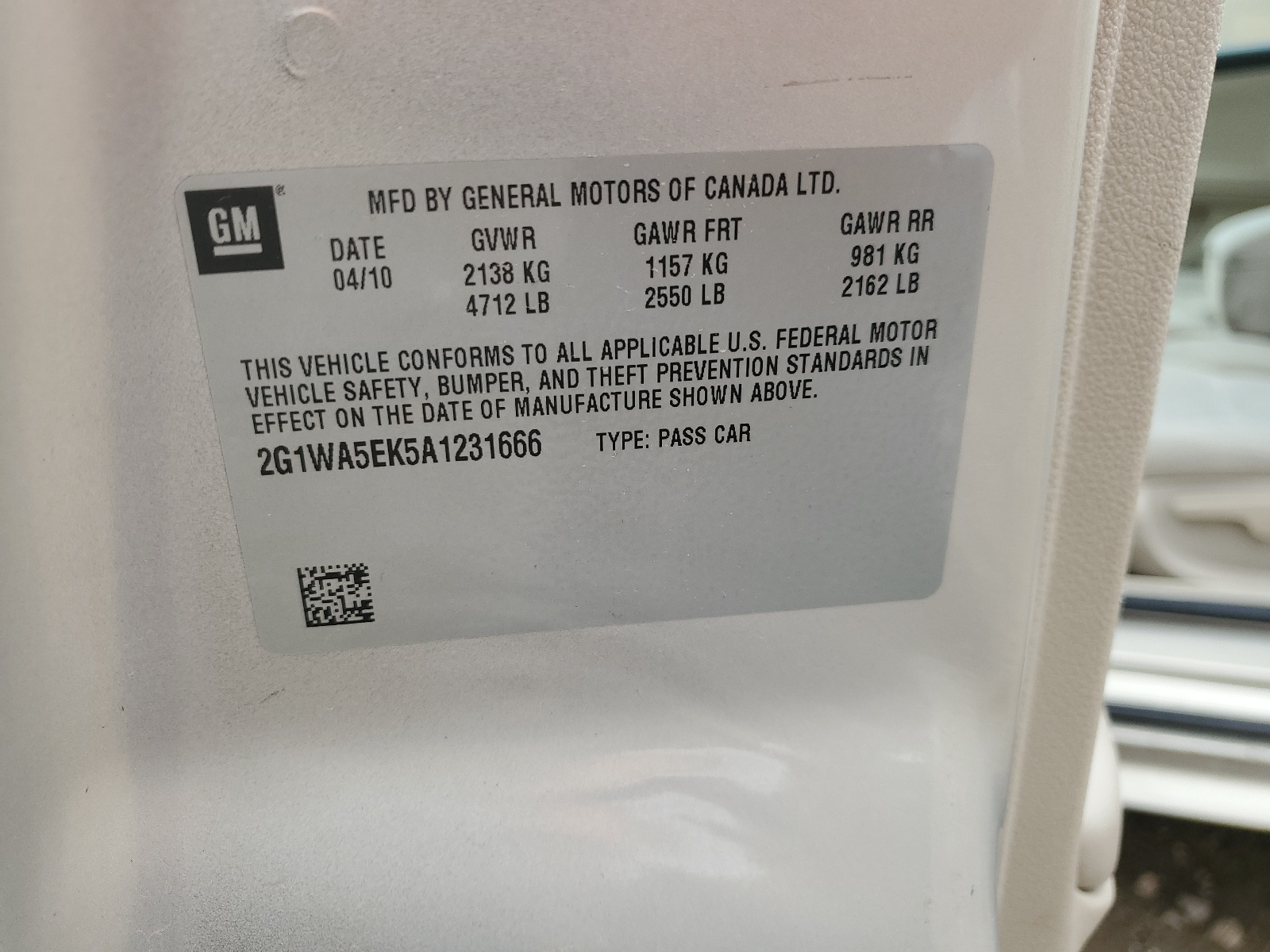 2G1WA5EK5A1231666 2010 Chevrolet Impala Ls