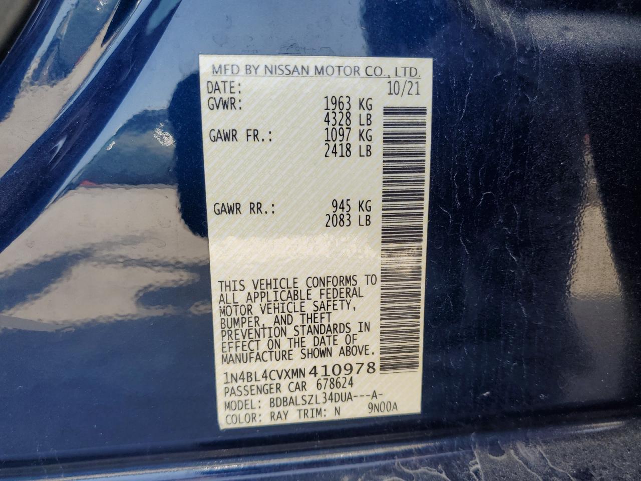 1N4BL4CVXMN410978 2021 Nissan Altima Sr