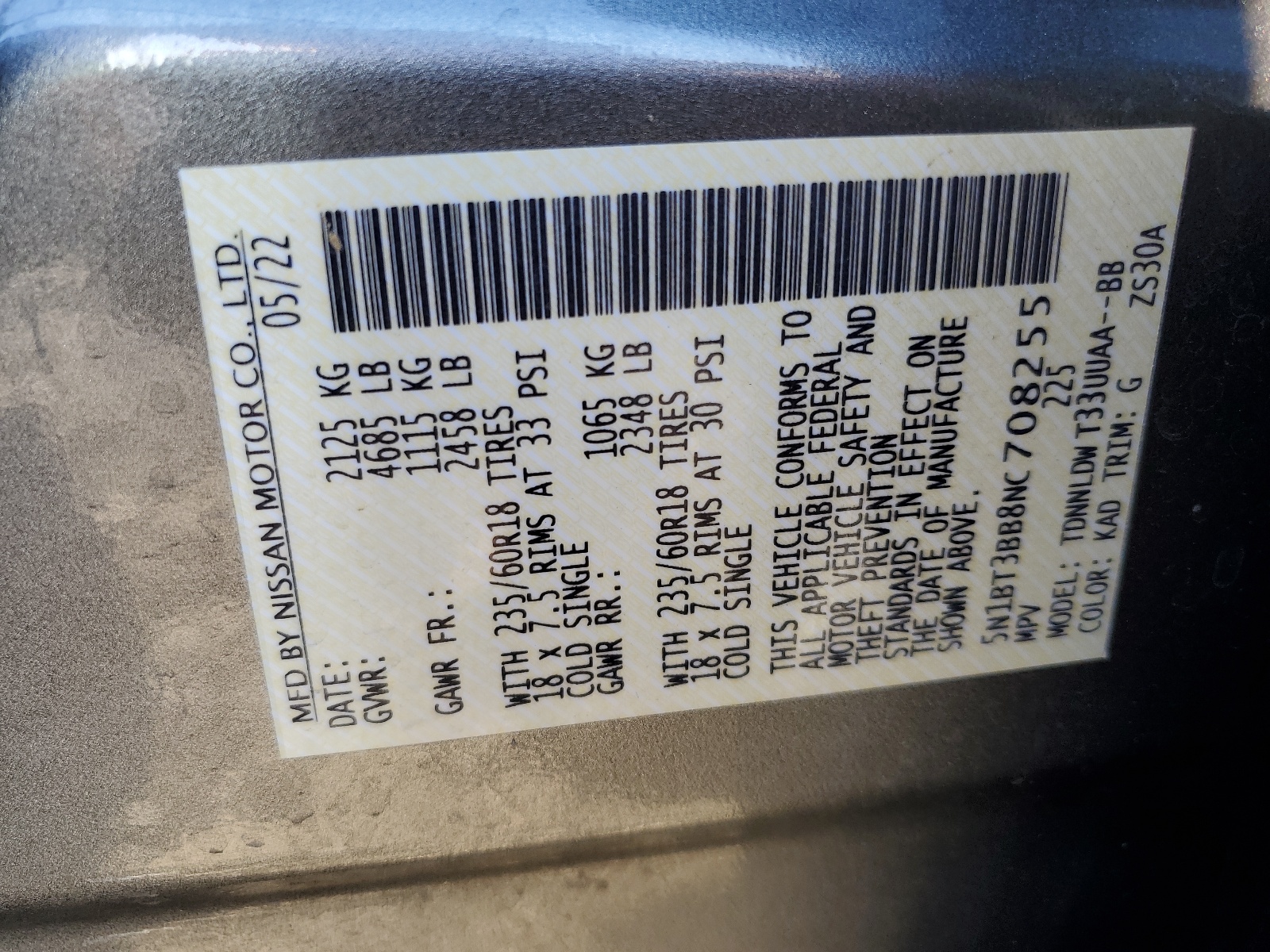 5N1BT3BB8NC708255 2022 Nissan Rogue Sv