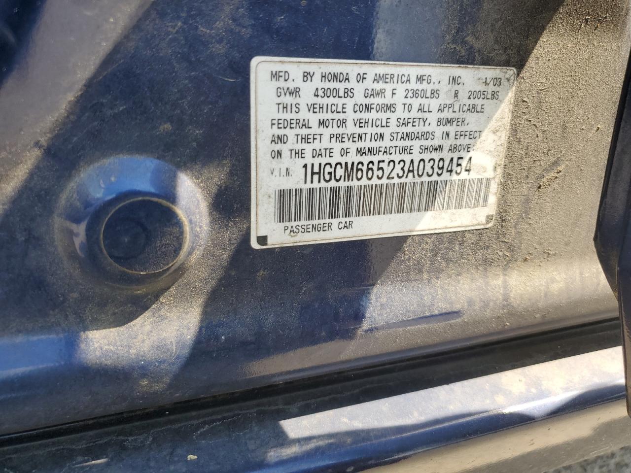 1HGCM66523A039454 2003 Honda Accord Ex