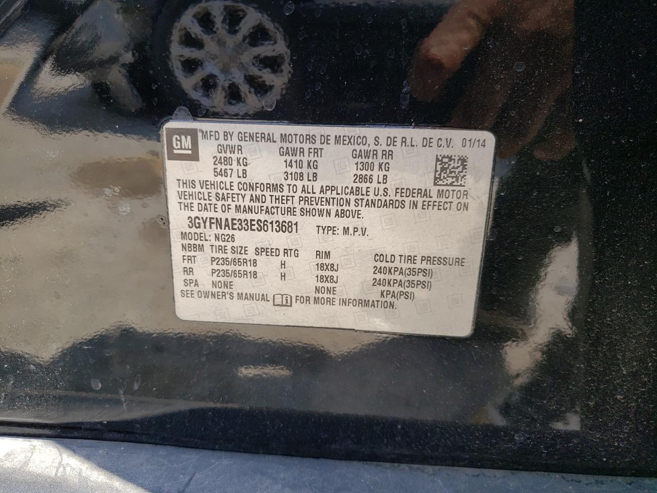 2014 Cadillac Srx VIN: 3GYFNAE33ES613681 Lot: 59303024