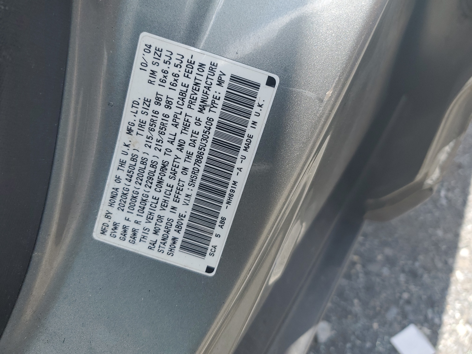 SHSRD78865U305406 2005 Honda Cr-V Ex