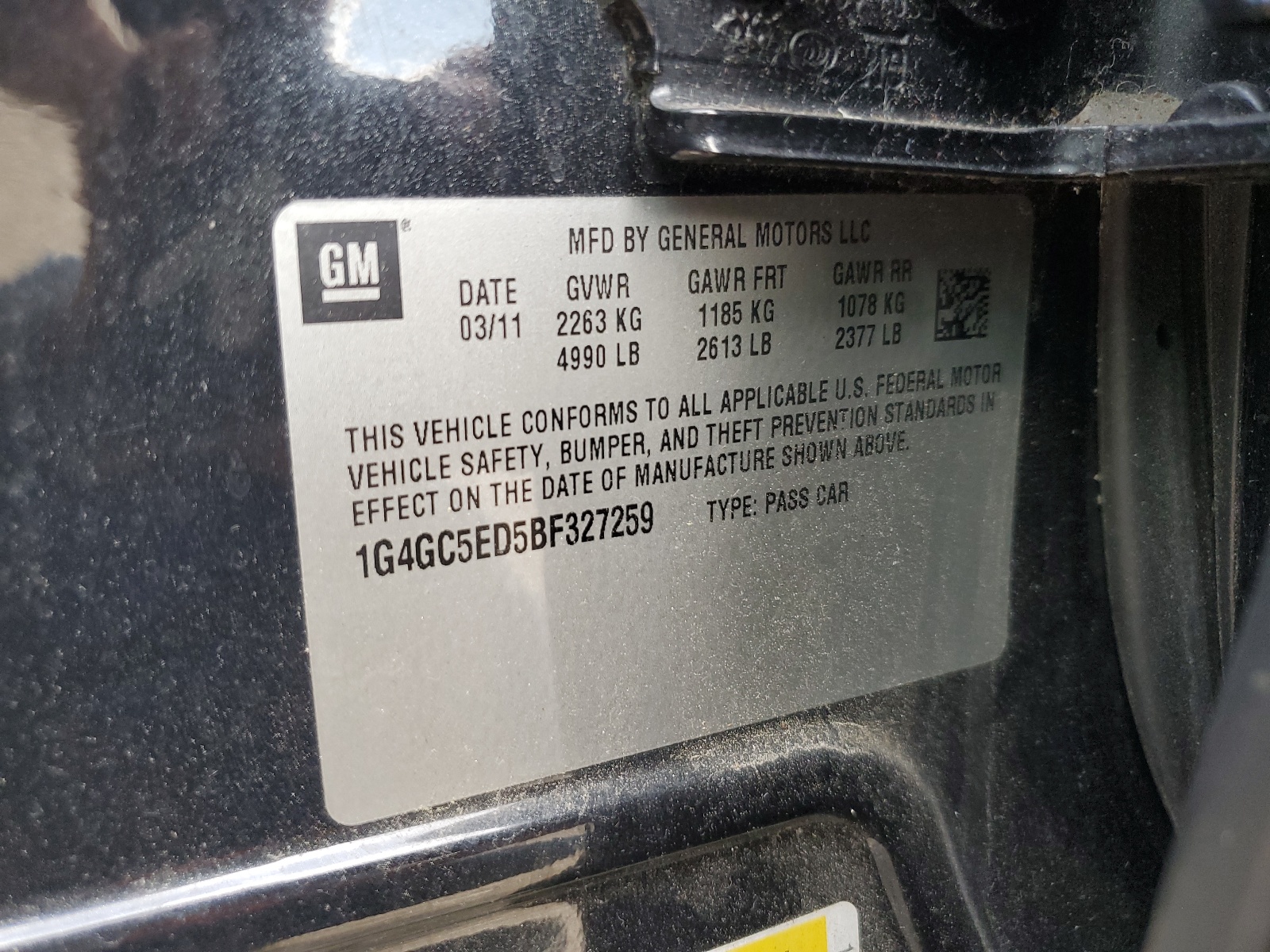 1G4GC5ED5BF327259 2011 Buick Lacrosse Cxl