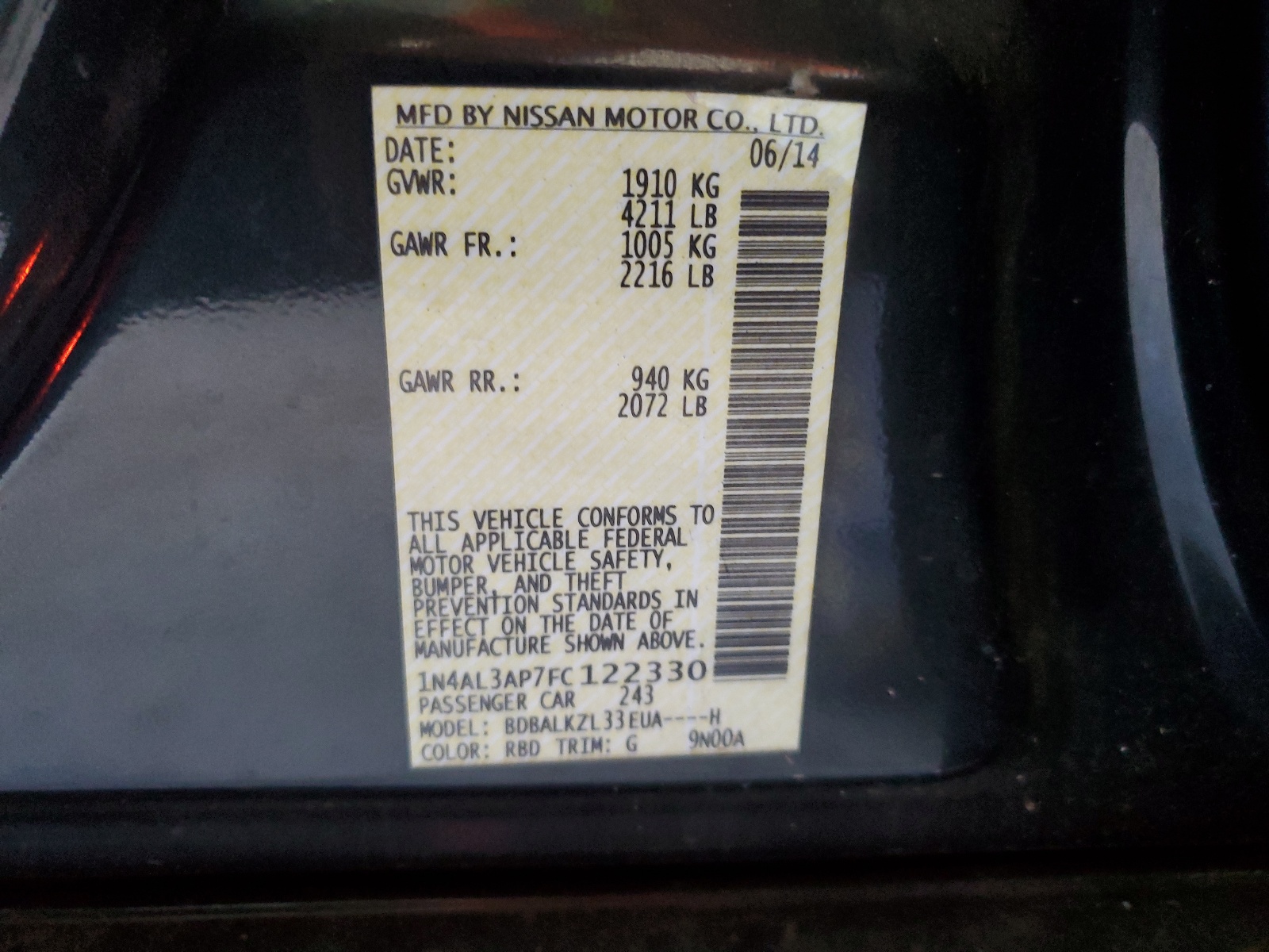 2015 Nissan Altima 2.5 vin: 1N4AL3AP7FC122330