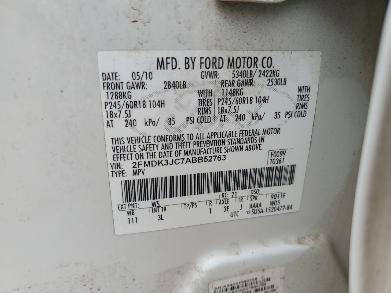 2010 Ford Edge Sel VIN: 2FMDK3JC7ABB52763 Lot: 57549694