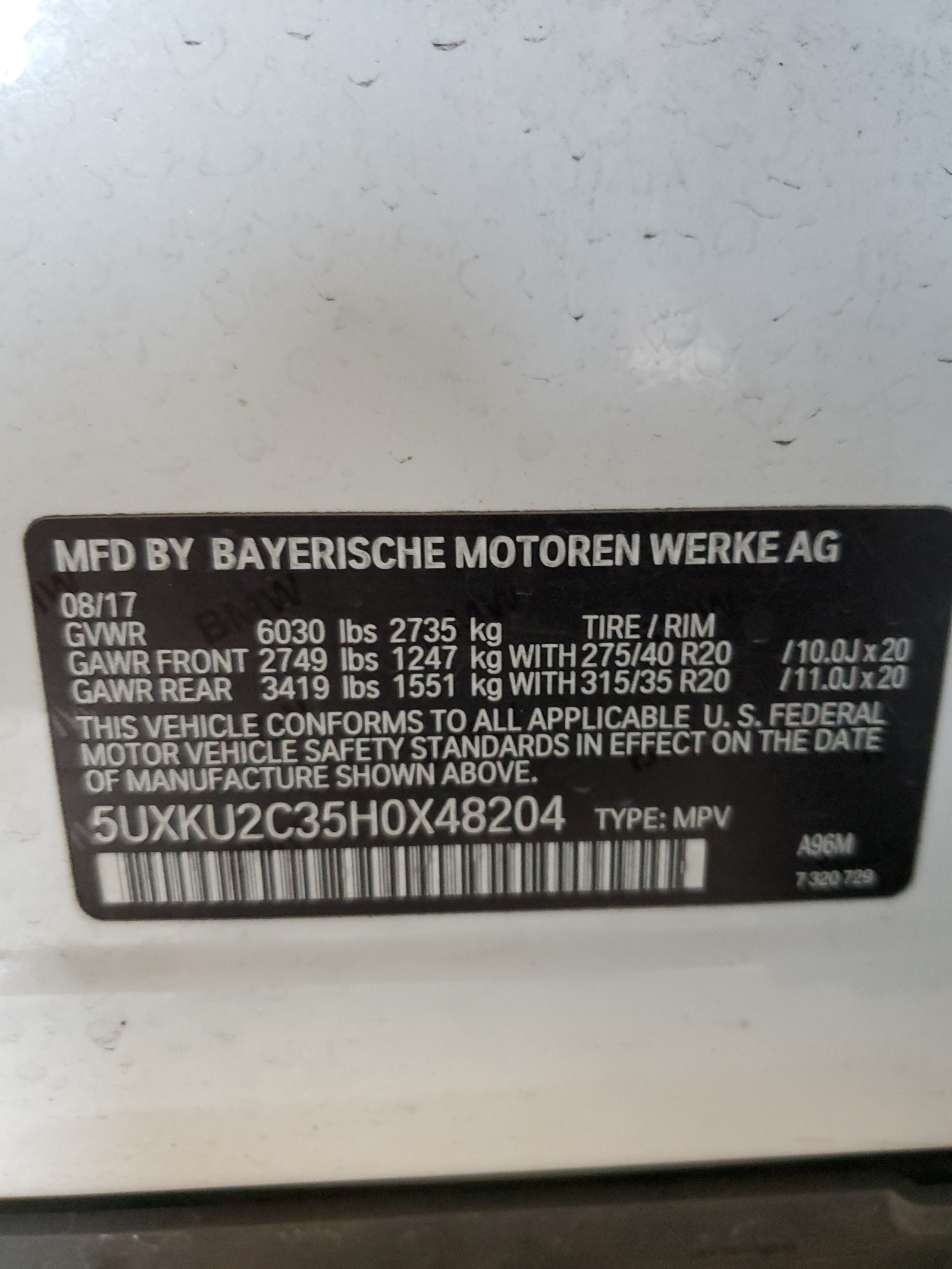 5UXKU2C35H0X48204 2017 BMW X6 xDrive35I