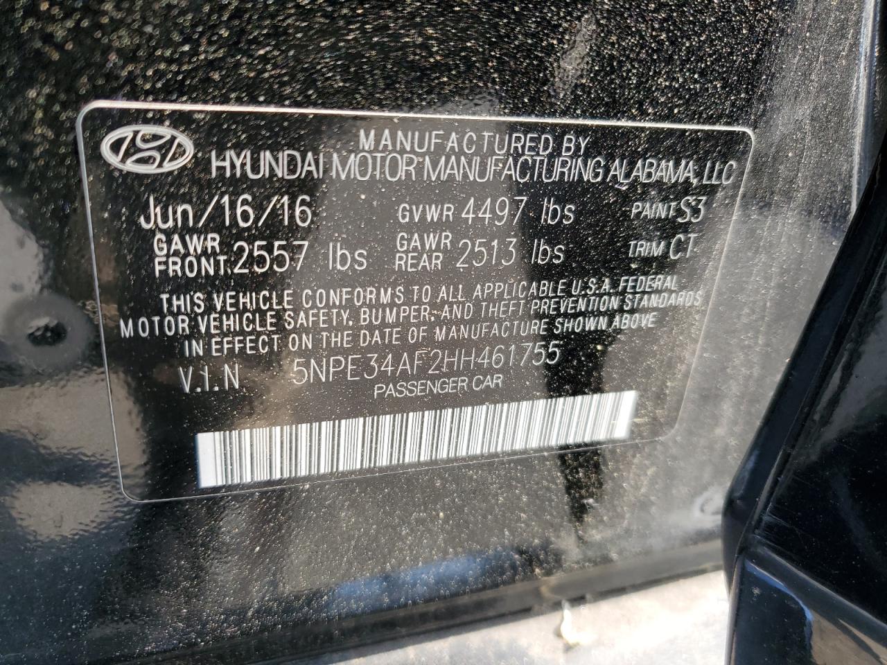 5NPE34AF2HH461755 2017 HYUNDAI SONATA - Image 13