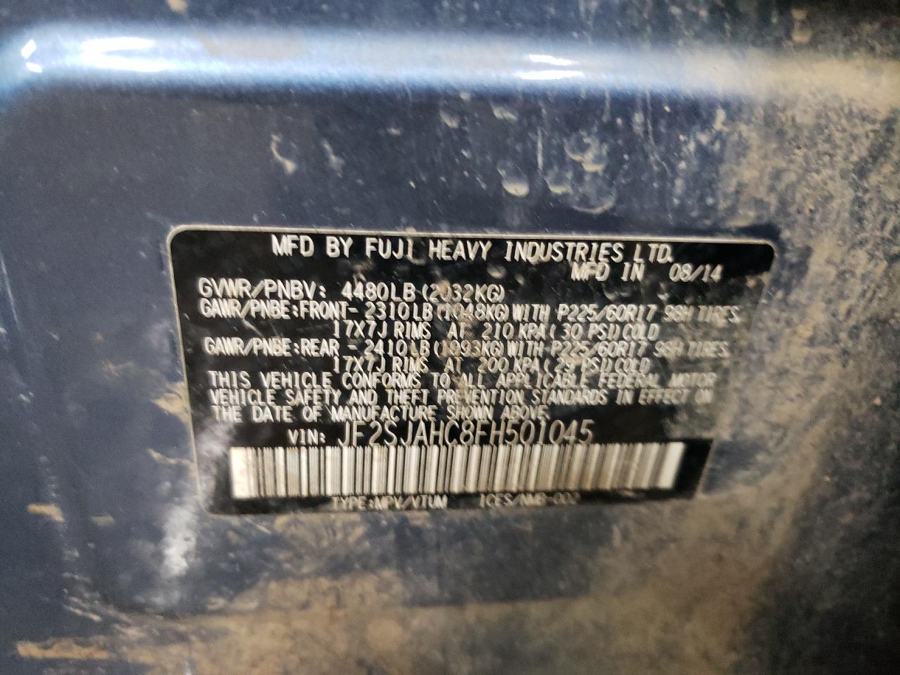 2015 Subaru Forester 2.5I Limited VIN: JF2SJAHC8FH501045 Lot: 58450444