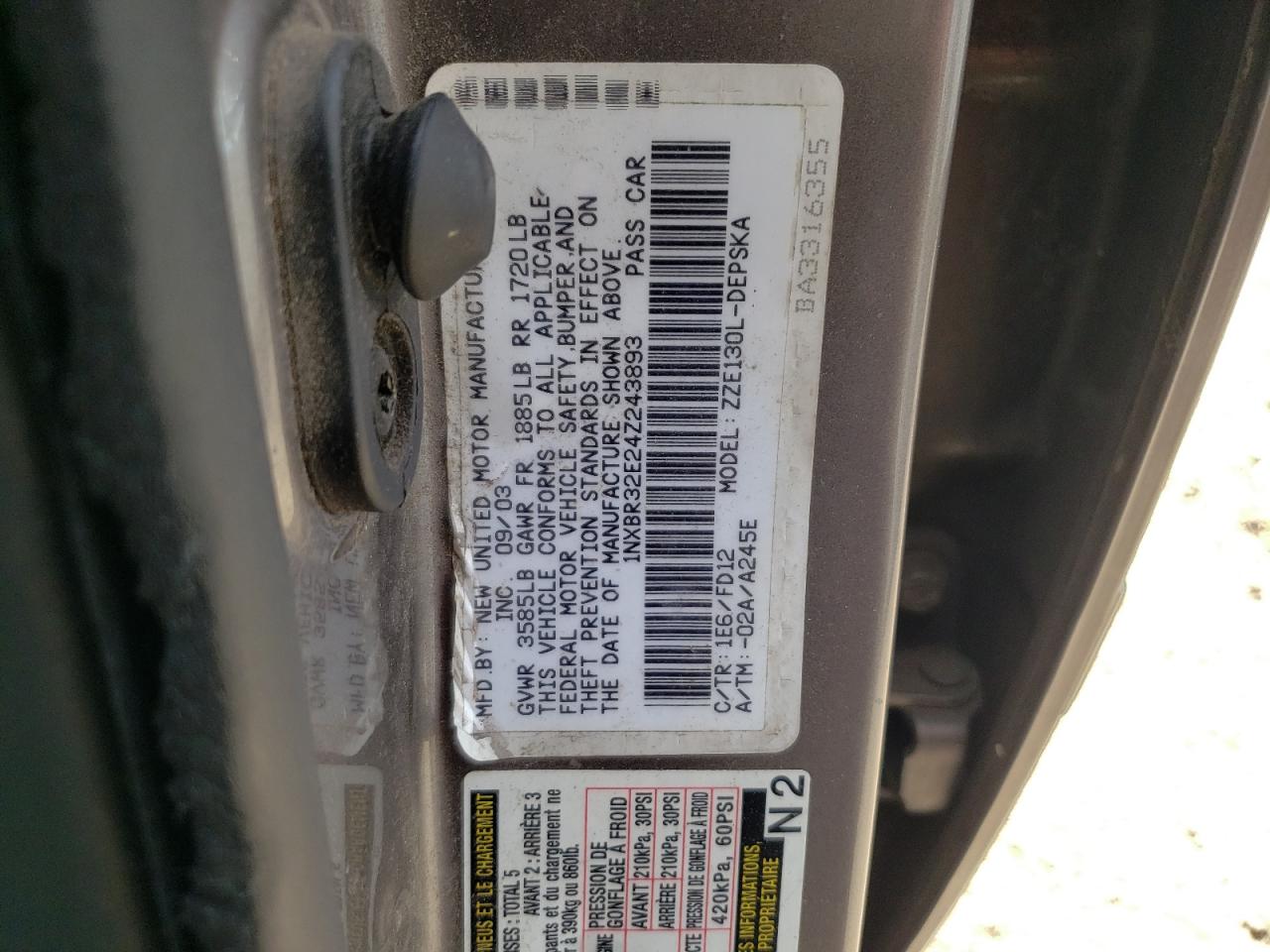 2004 Toyota Corolla Ce VIN: 1NXBR32E24Z243893 Lot: 61062954