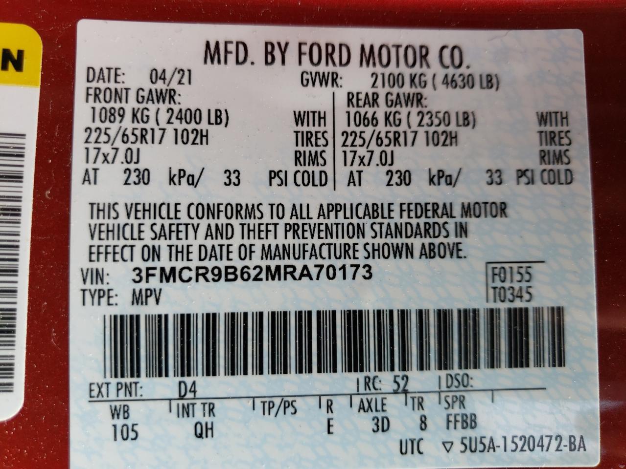 3FMCR9B62MRA70173 2021 FORD BRONCO - Image 13