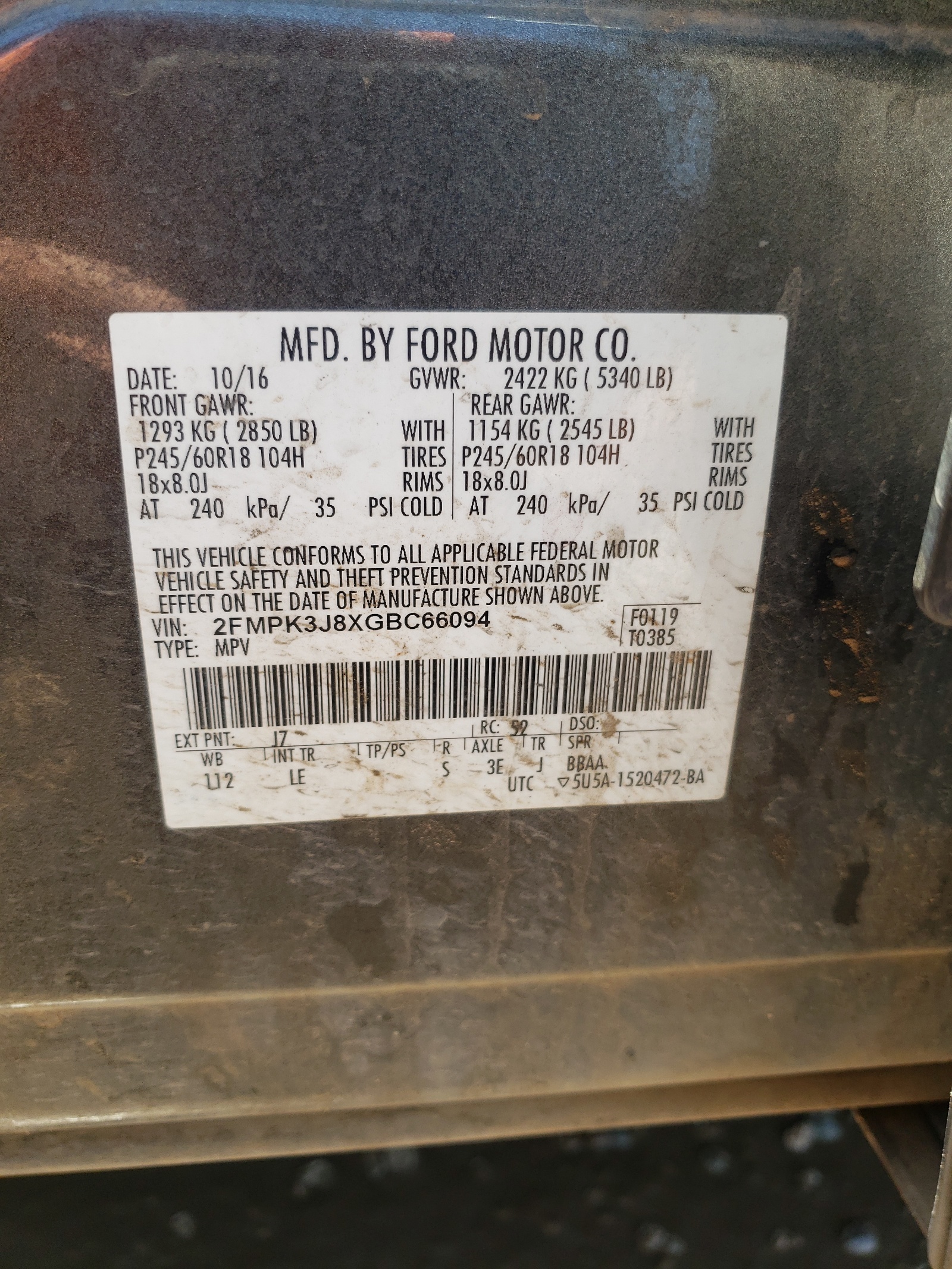 2FMPK3J8XGBC66094 2016 Ford Edge Sel