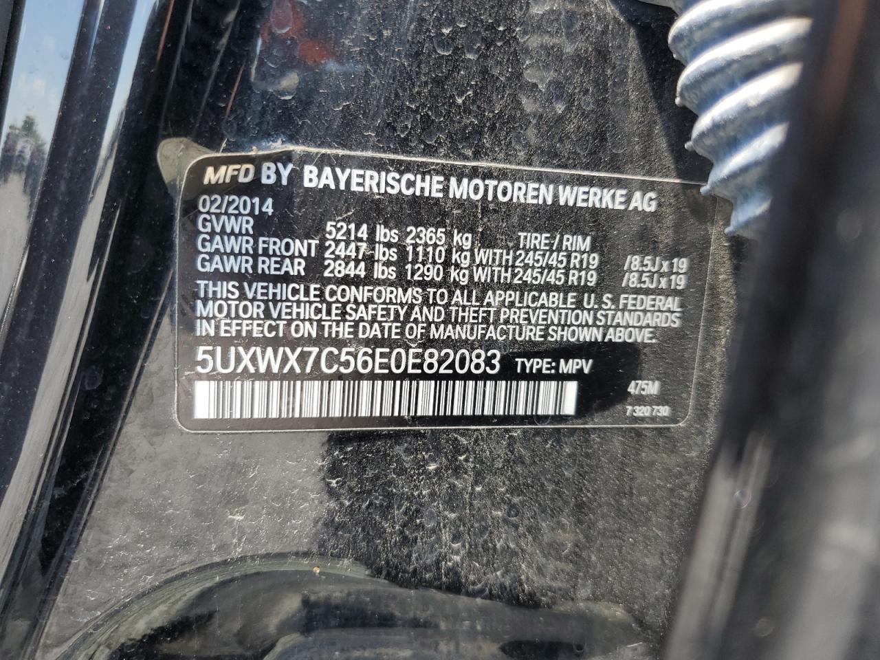 2014 BMW X3 xDrive35I VIN: 5UXWX7C56E0E82083 Lot: 59131054