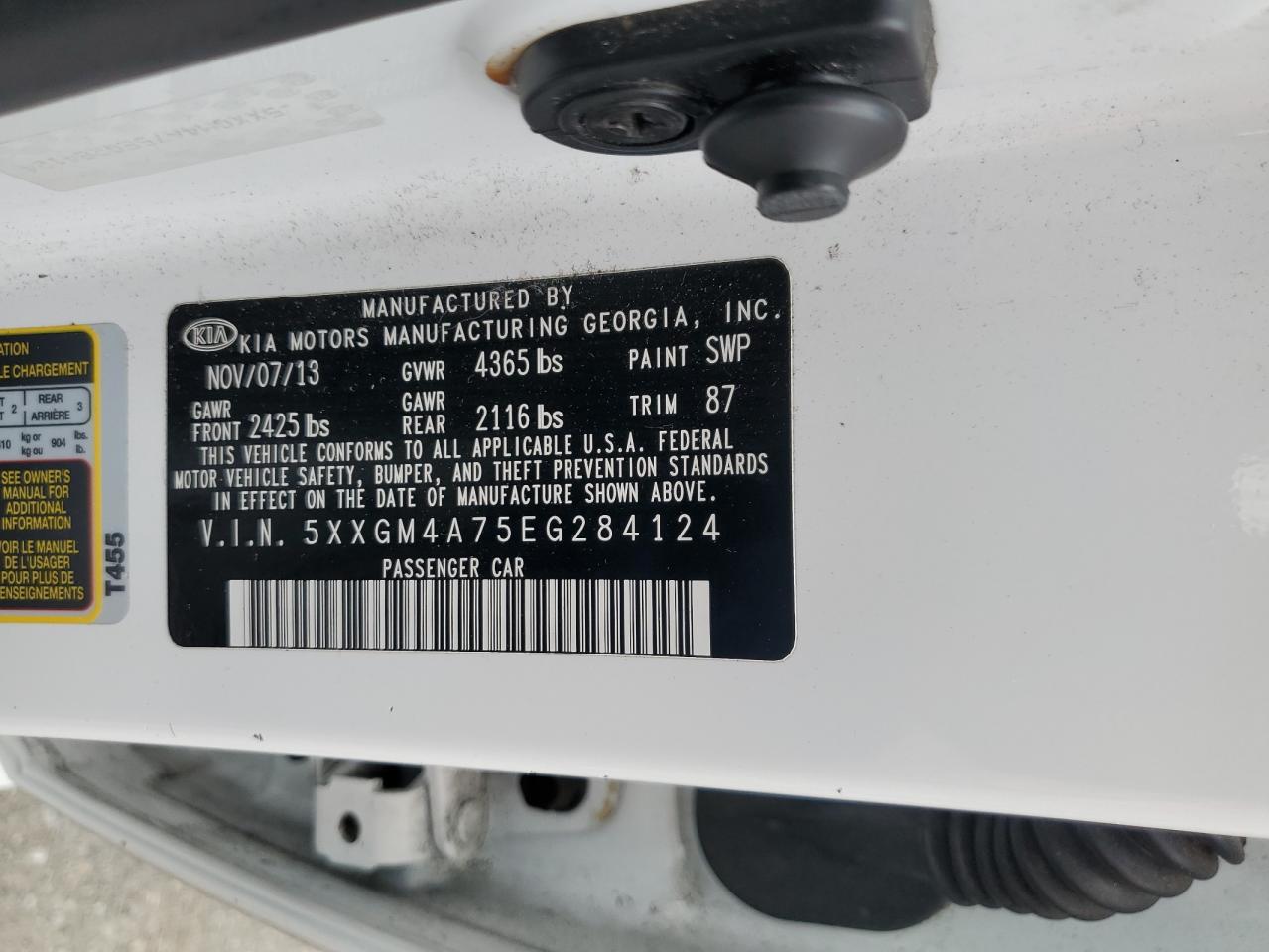 2014 Kia Optima Lx VIN: 5XXGM4A75EG284124 Lot: 59304514