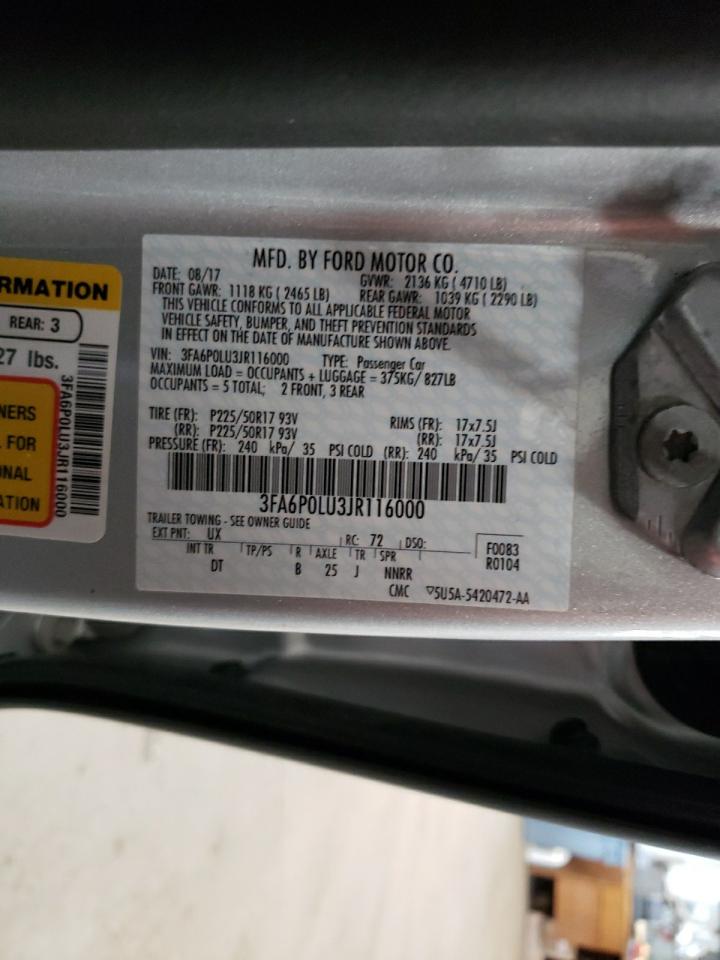 2018 Ford Fusion Se Hybrid VIN: 3FA6P0LU3JR116000 Lot: 60423344