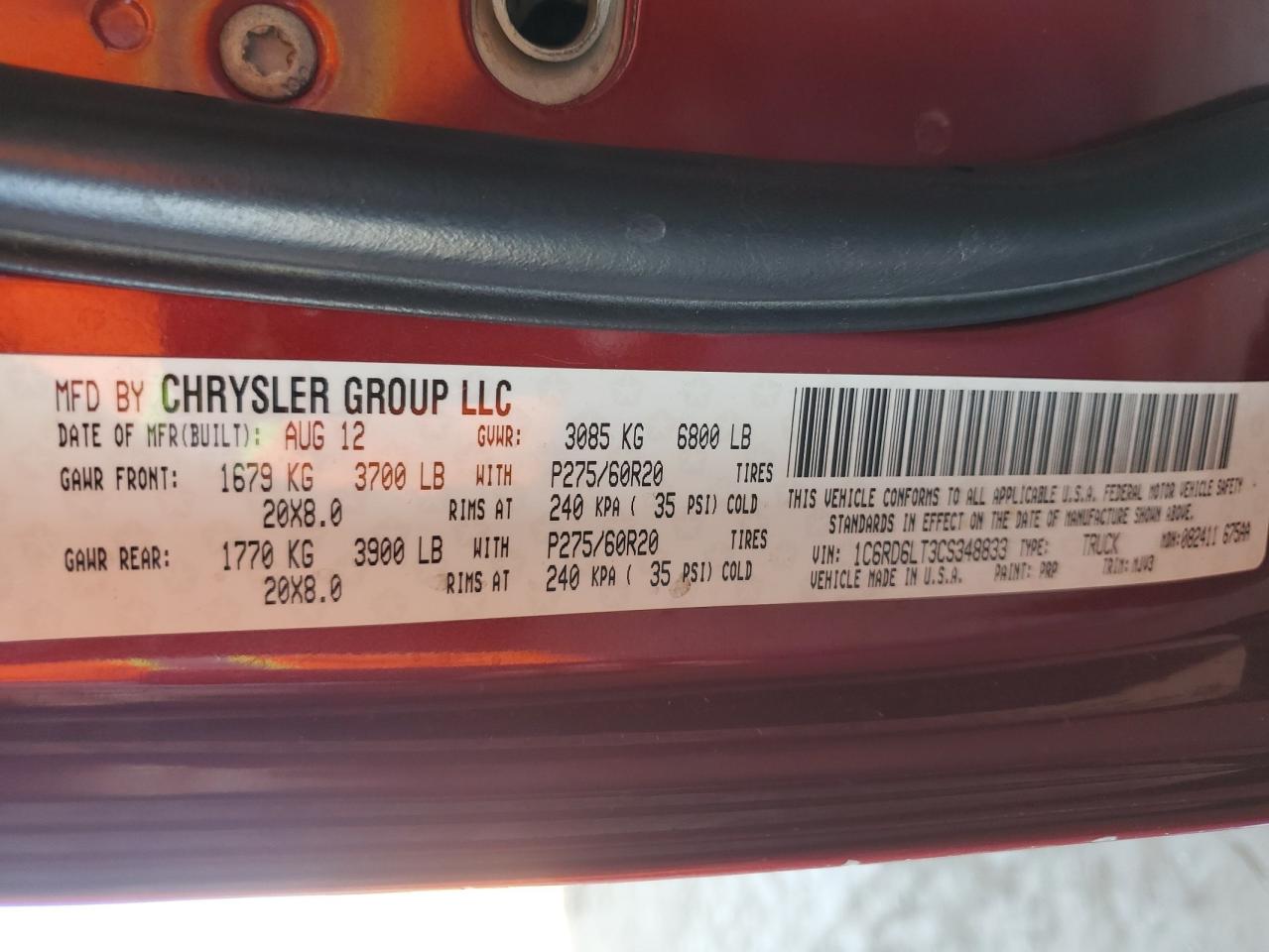 2012 Dodge Ram 1500 Slt VIN: 1C6RD6LT3CS348833 Lot: 59933334