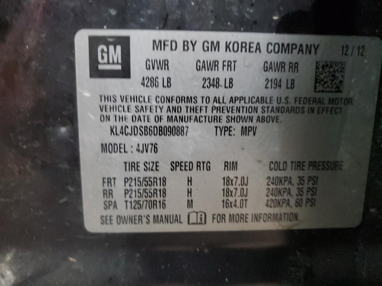 2013 Buick Encore Premium VIN: KL4CJDSB6DB090887 Lot: 60274984