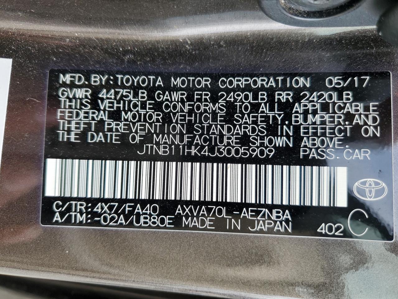 VIN JTNB11HK4J3005909 2018 TOYOTA CAMRY no.12