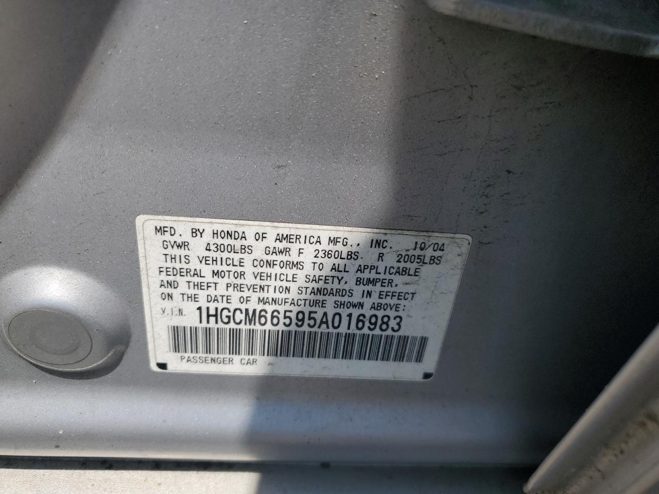 2005 Honda Accord Ex VIN: 1HGCM66595A016983 Lot: 59797414