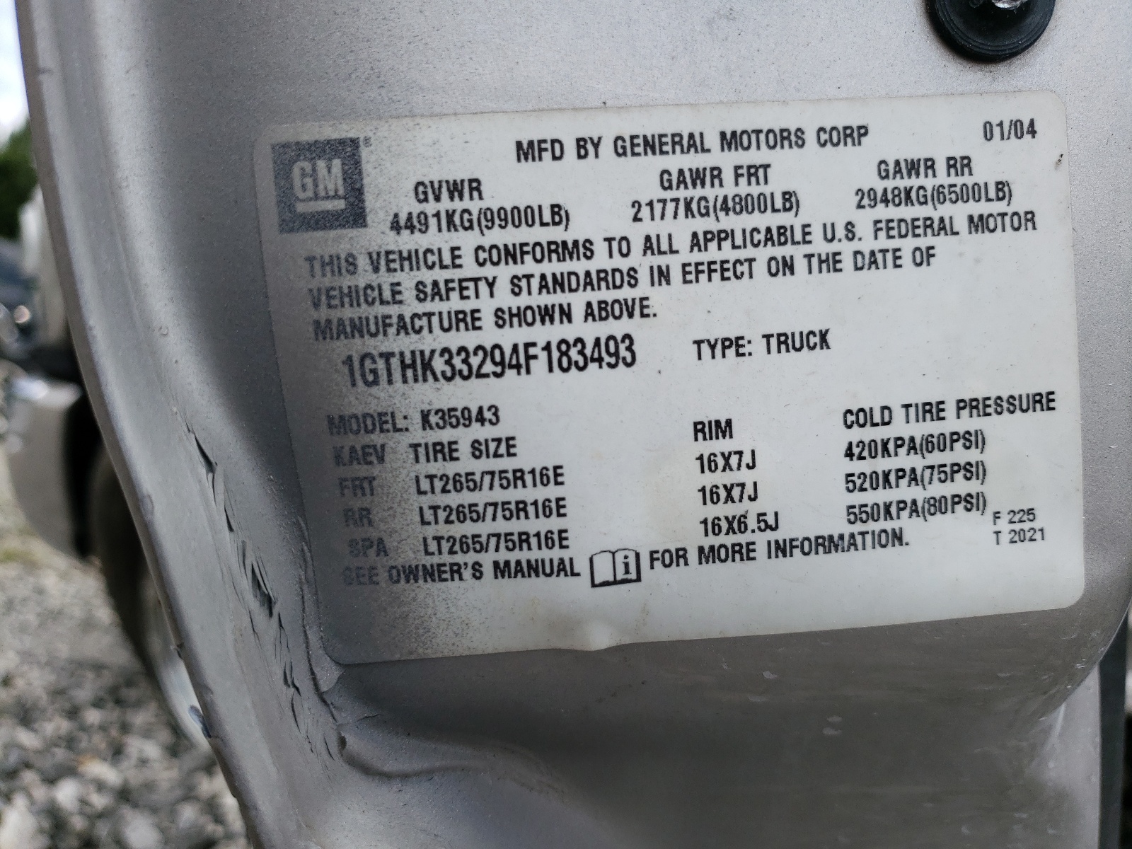 1GTHK33294F183493 2004 GMC New Sierra K3500