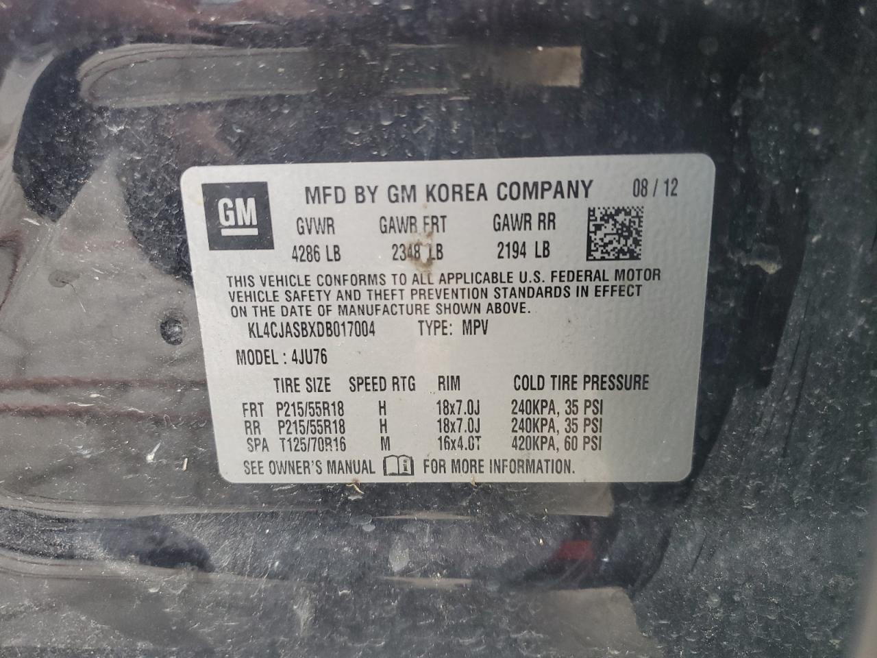 2013 Buick Encore VIN: KL4CJASBXDB017004 Lot: 59970704