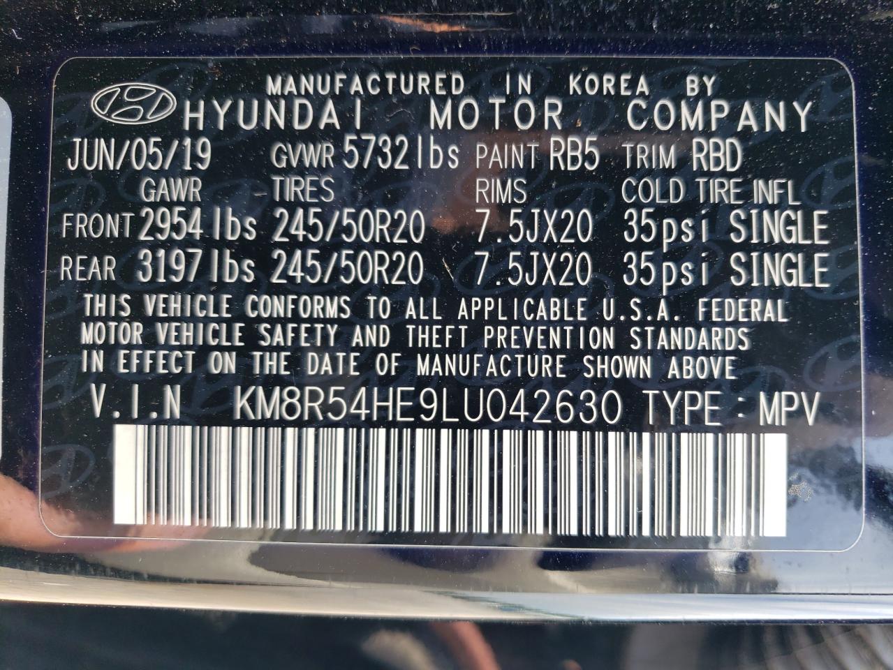 2020 Hyundai Palisade Limited VIN: KM8R54HE9LU042630 Lot: 60385994