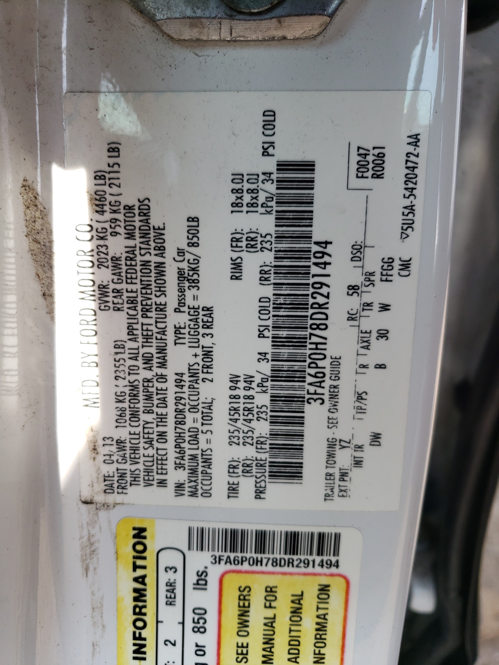 3FA6P0H78DR291494 2013 Ford Fusion Se