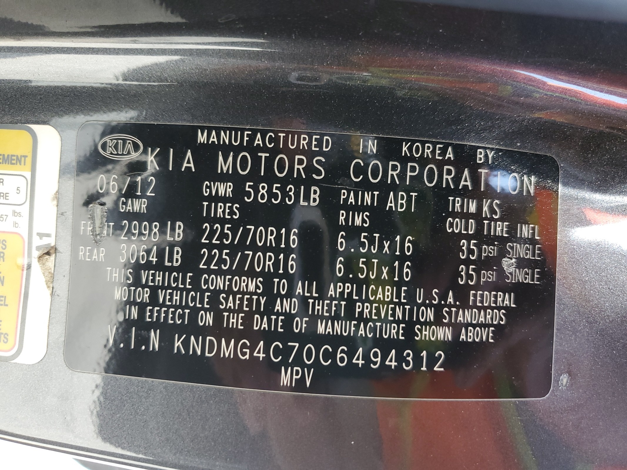 KNDMG4C70C6494312 2012 Kia Sedona Lx