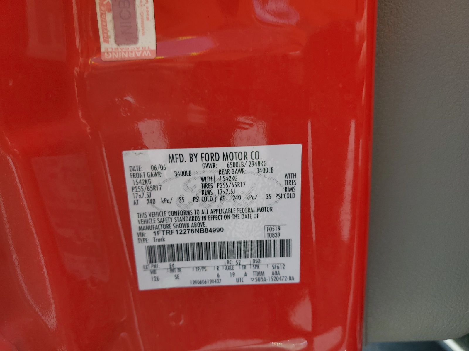 1FTRF12276NB84990 2006 Ford F150