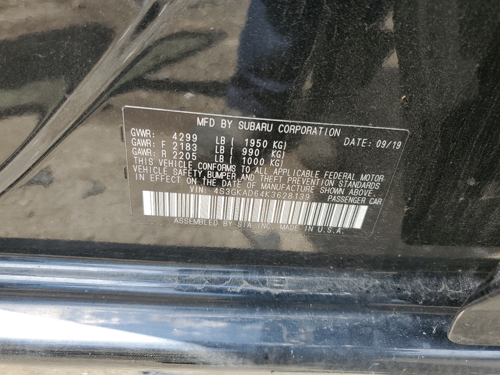 4S3GKAD64K3628139 2019 Subaru Impreza Premium