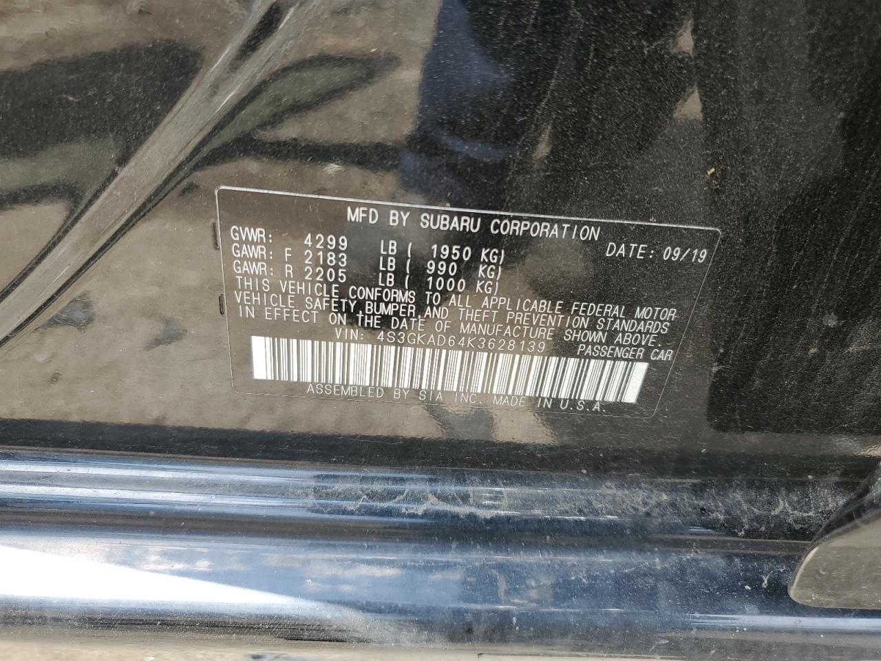 2019 Subaru Impreza Premium VIN: 4S3GKAD64K3628139 Lot: 58008514