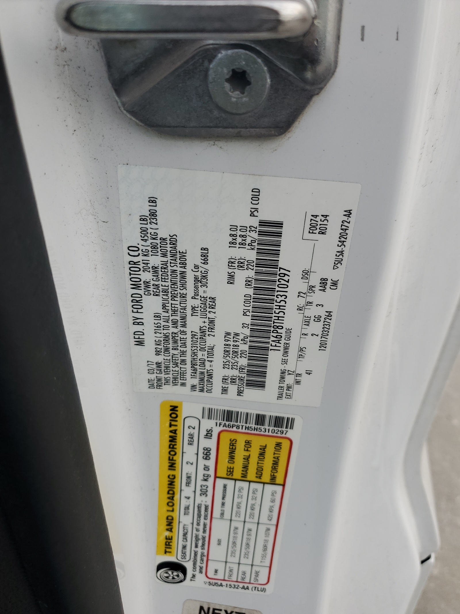 1FA6P8TH5H5310297 2017 Ford Mustang