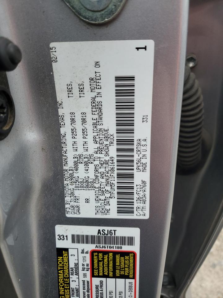 2015 Toyota Tundra Double Cab Sr/Sr5 VIN: 5TFUM5F11FX061649 Lot: 58085234