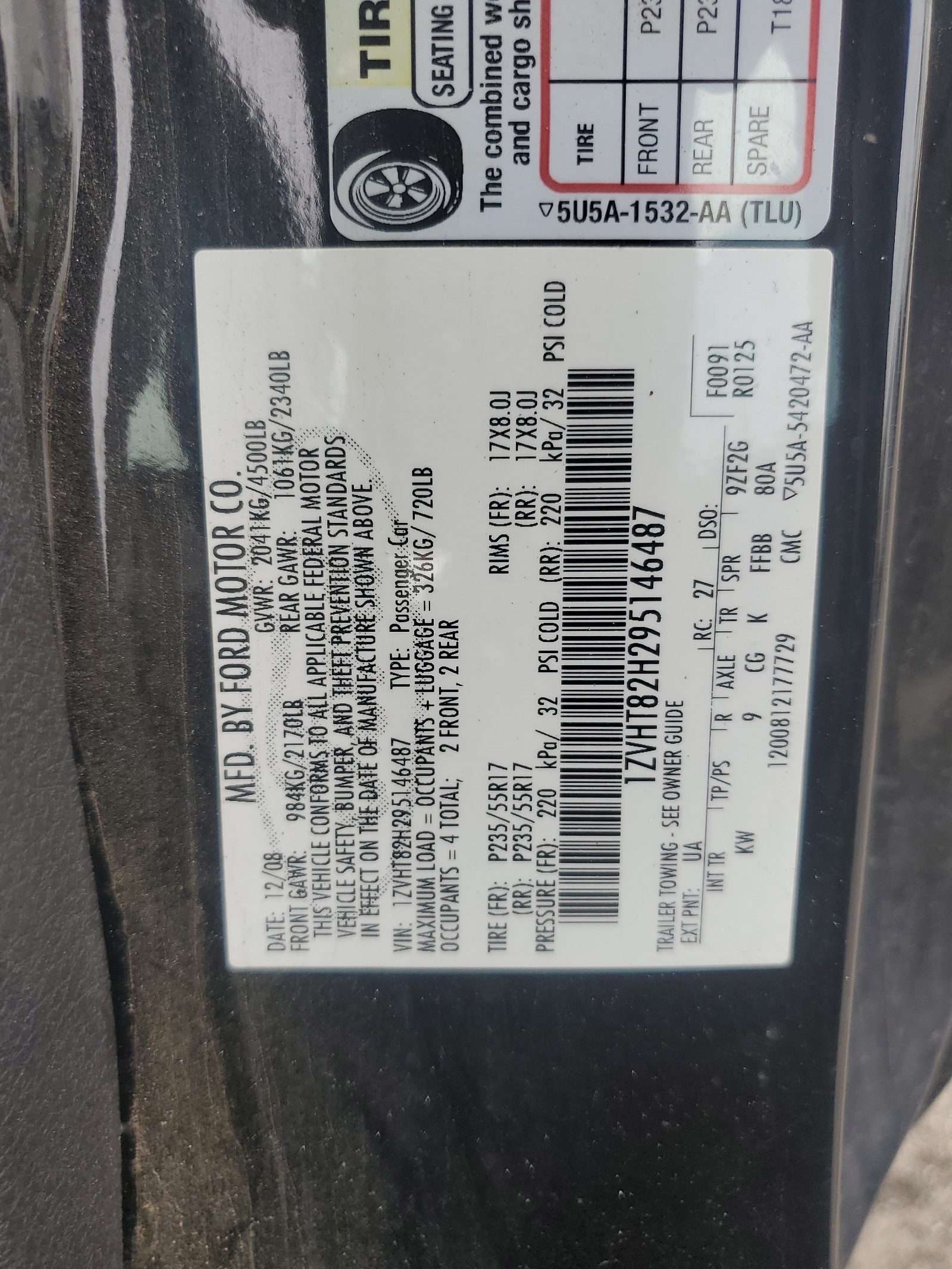 1ZVHT82H295146487 2009 Ford Mustang Gt