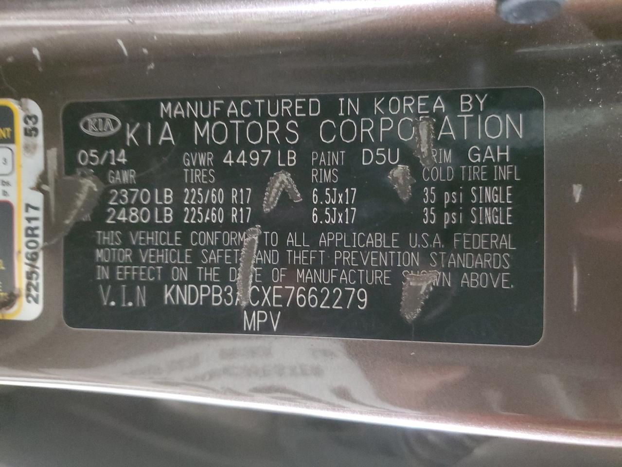 2014 Kia Sportage Base VIN: KNDPB3ACXE7662279 Lot: 59772444