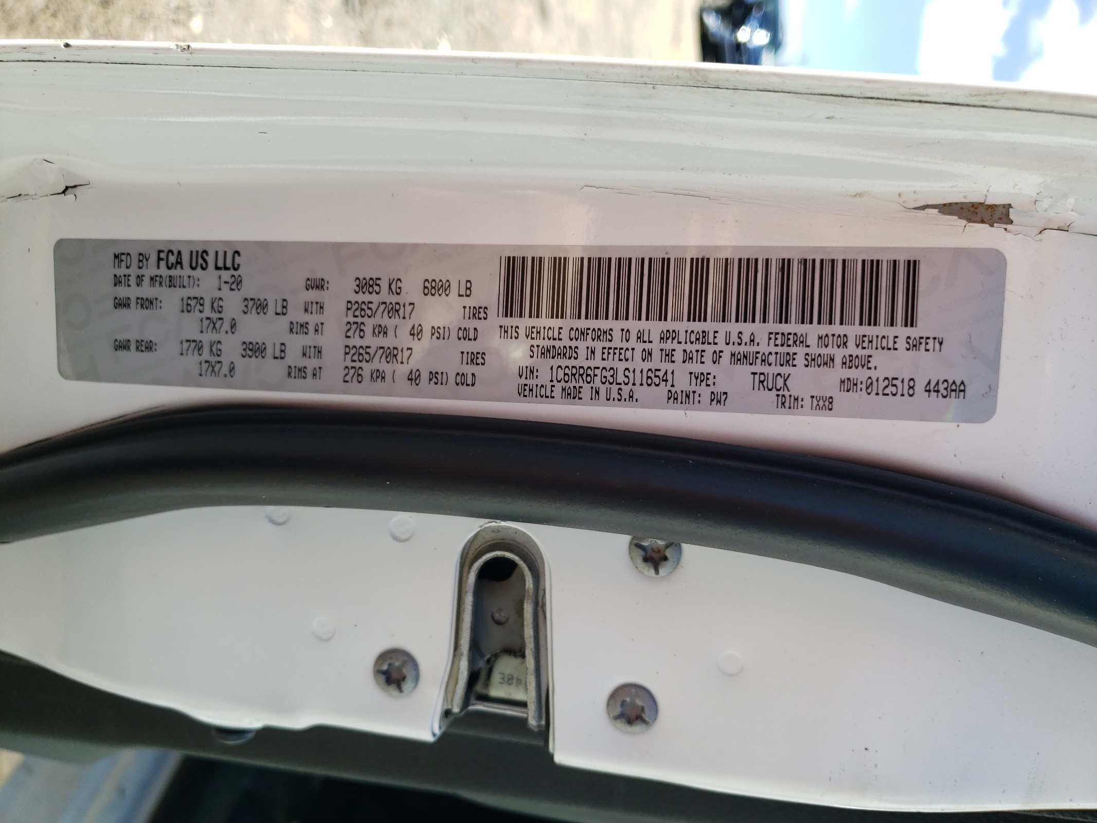 1C6RR6FG3LS116541 2020 Ram 1500 Classic Tradesman