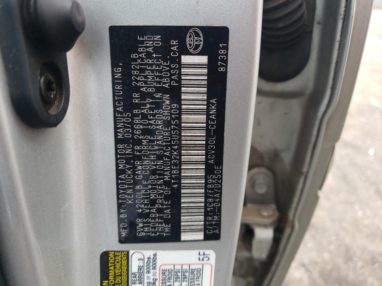 2005 Toyota Camry Le VIN: 4T1BE32K45U575109 Lot: 60897254