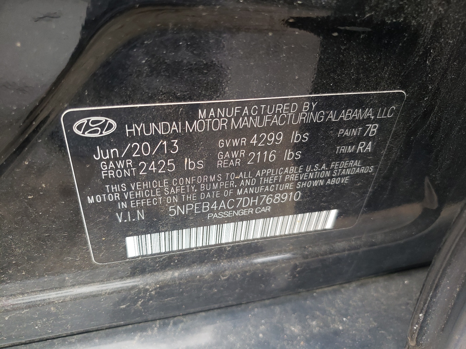 5NPEB4AC7DH768910 2013 Hyundai Sonata Gls