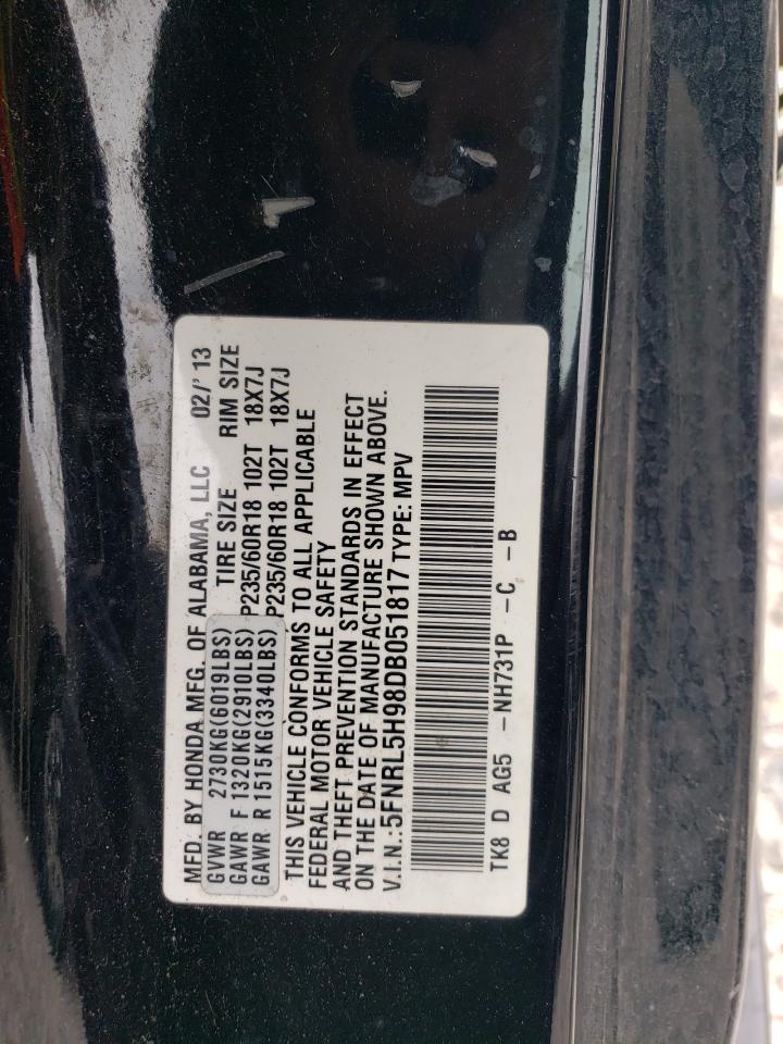 5FNRL5H98DB051817 2013 Honda Odyssey Touring