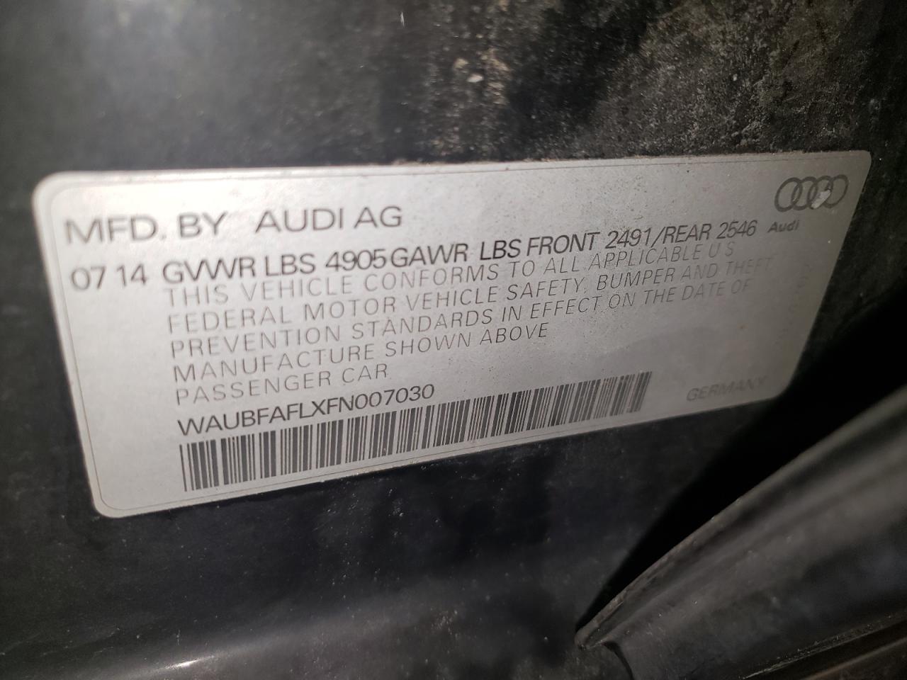 2015 Audi A4 Premium VIN: WAUBFAFLXFN007030 Lot: 57439164