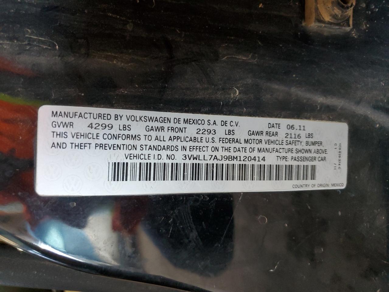 2011 Volkswagen Jetta Tdi VIN: 3VWLL7AJ9BM120414 Lot: 60666214