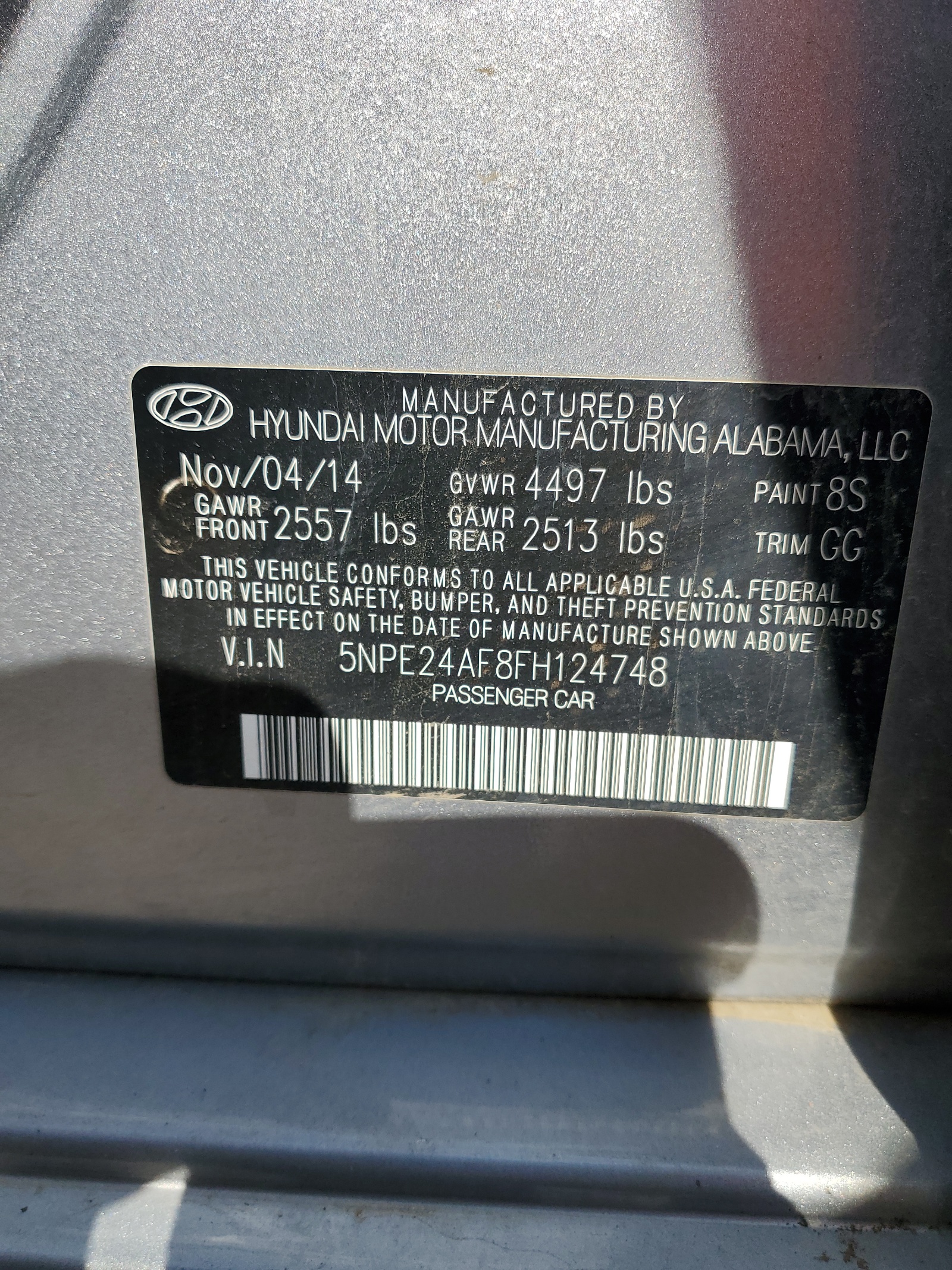 5NPE24AF8FH124748 2015 Hyundai Sonata Se